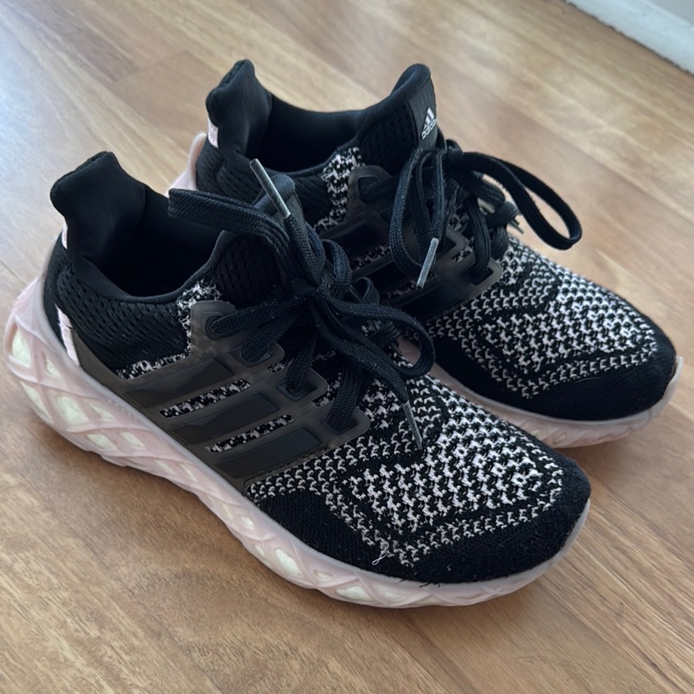 Adidas Black and Pink Sneakers with Knit Upper